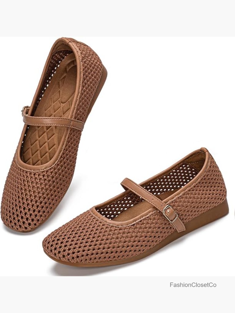 Women's Mesh Square Toe Ballet Flats With Arch Support Non Slip Washable Work